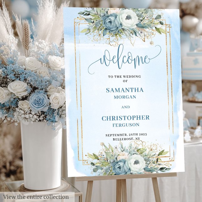 Whimsical Dusty Blue Eucalyptus Wedding Welcome  Foam Board (Whimsical Dusty Blue Eucalyptus Wedding Welcome Sign)