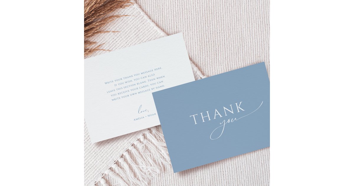 Whimsical Dusty Blue Flat Baby Shower Thank You Card | Zazzle