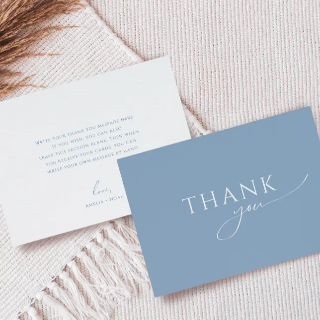 Whimsical Dusty Blue Flat Baby Shower Thank You Card | Zazzle