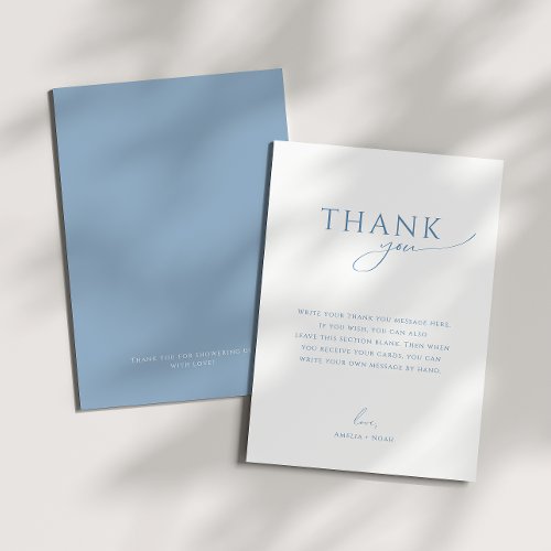 Whimsical Dusty Blue Flat Vertical Baby Shower Thank You Card