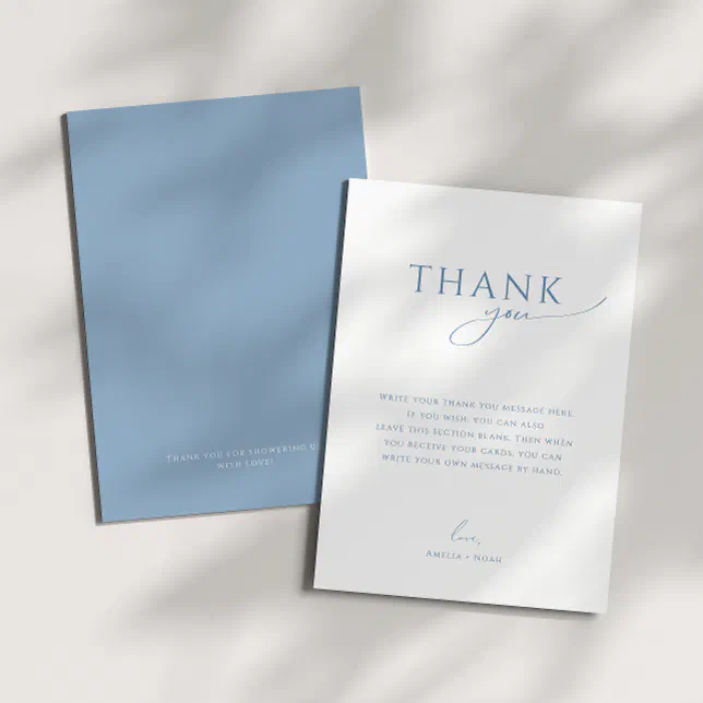 Whimsical Dusty Blue Flat Vertical Baby Shower Thank You Card | Zazzle