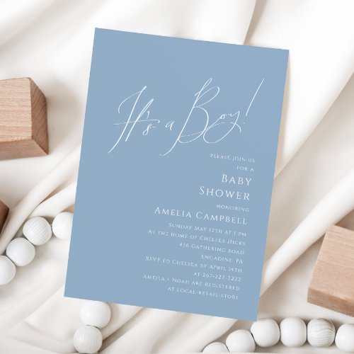 Whimsical Dusty Blue Its a Boy Baby Shower Invitation