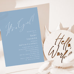 Whimsical Dusty Blue It's a Girl Baby Shower  Invitation