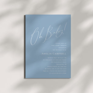 Whimsical Dusty Blue Oh Baby! Baby Shower Invitation