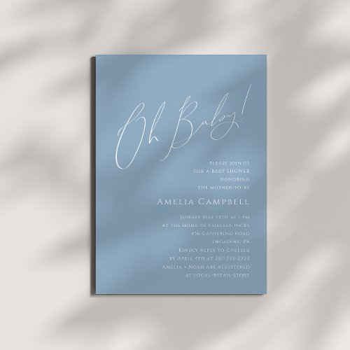 Whimsical Dusty Blue Oh Baby Baby Shower  Invitation