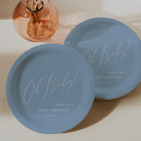 Whimsical Dusty Blue Oh Baby! Baby Shower
