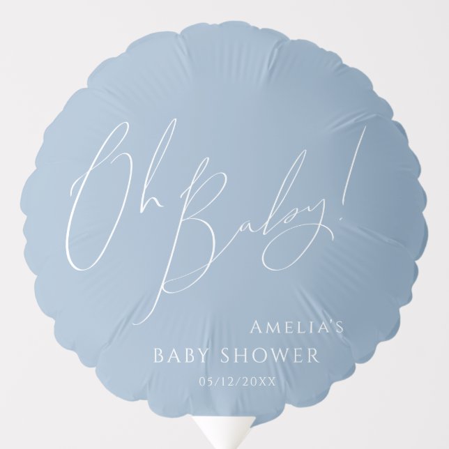 Whimsical Dusty Blue Oh Baby Shower Balloon (Front)