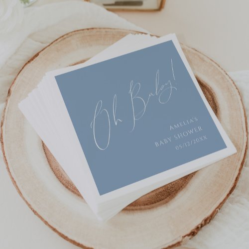 Whimsical Dusty Blue Oh Baby Shower Napkins