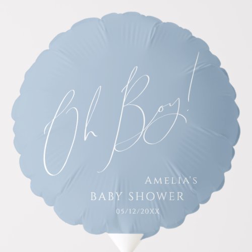 Whimsical Dusty Blue Oh Boy Baby Shower Balloon