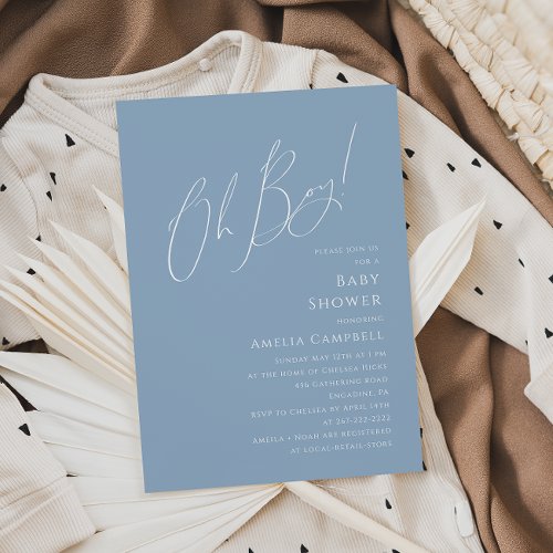 Whimsical Dusty Blue Oh Boy Baby Shower Invitation