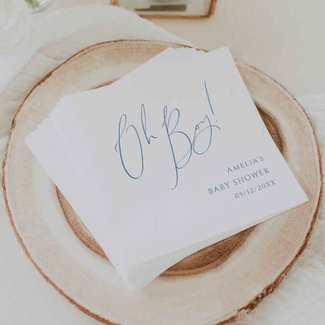 Whimsical Dusty Blue Oh Boy! Baby Shower Napkins (Creator Uploaded)