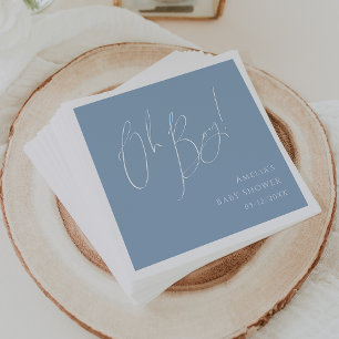 Whimsical Dusty Blue Oh Boy Baby Shower Napkins