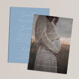 Whimsical Dusty Blue Photo All in One Baby Shower Invitation