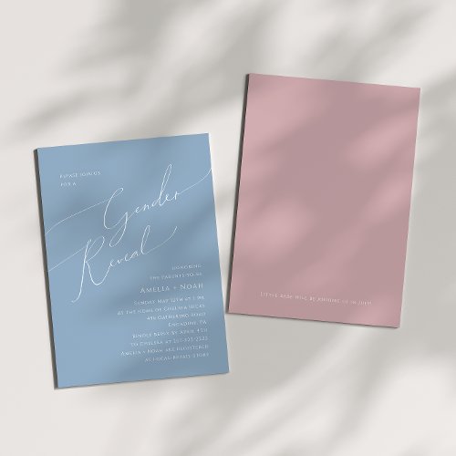 Whimsical Dusty BluePink Baby Gender Reveal  Invitation