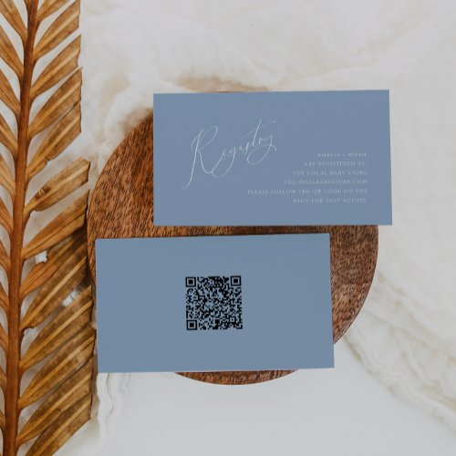 Whimsical Dusty Blue QR Code Baby Registry Enclosure Card