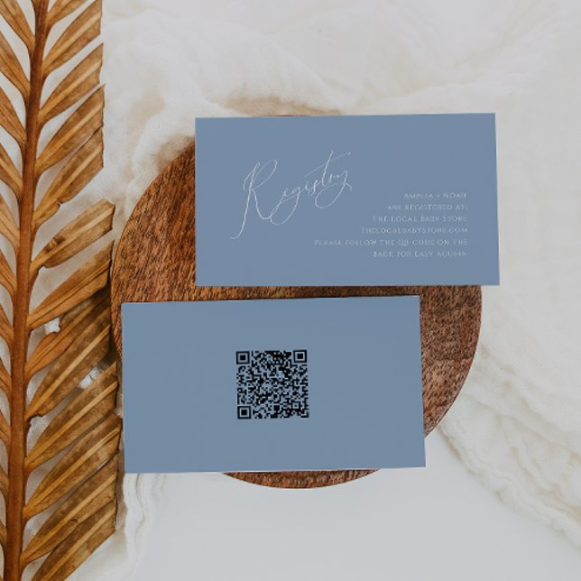 Whimsical Dusty Blue QR Code Baby Registry Enclosure Card (Creator Uploaded)