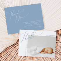 Whimsical Dusty Blue Thank You Baby Announcement