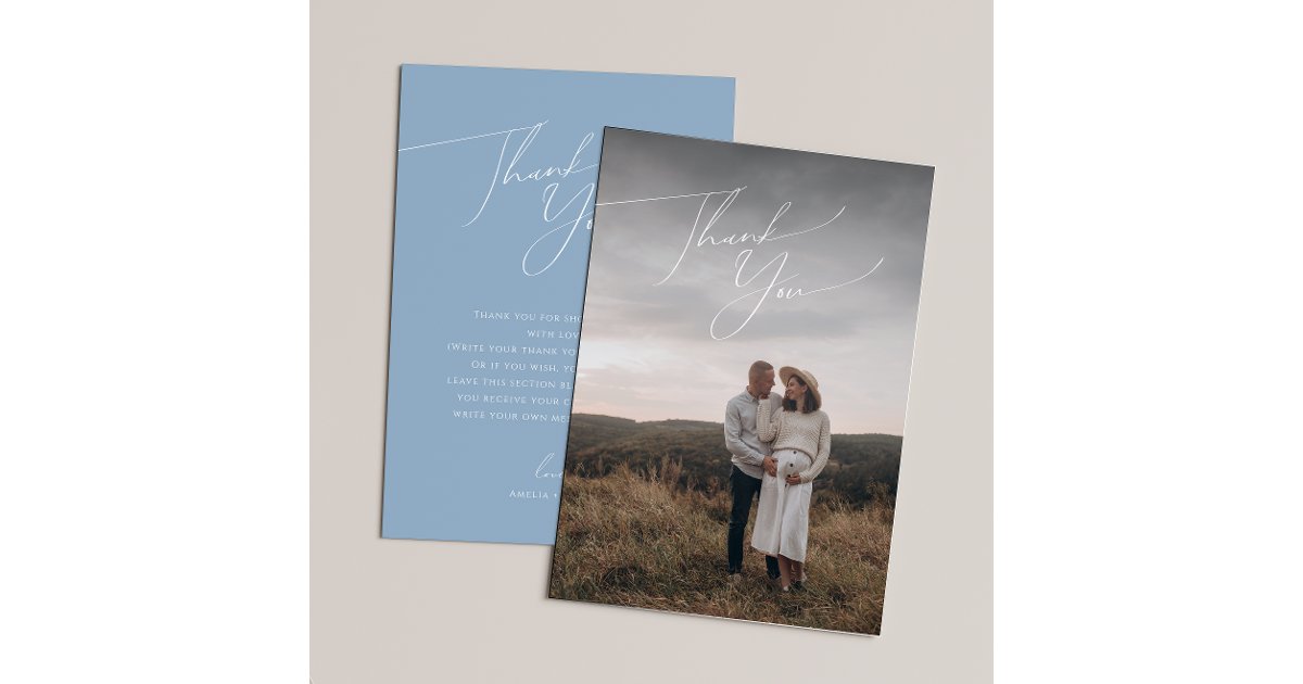Whimsical Dusty Blue Vertical Photo Baby Shower Thank You Card | Zazzle