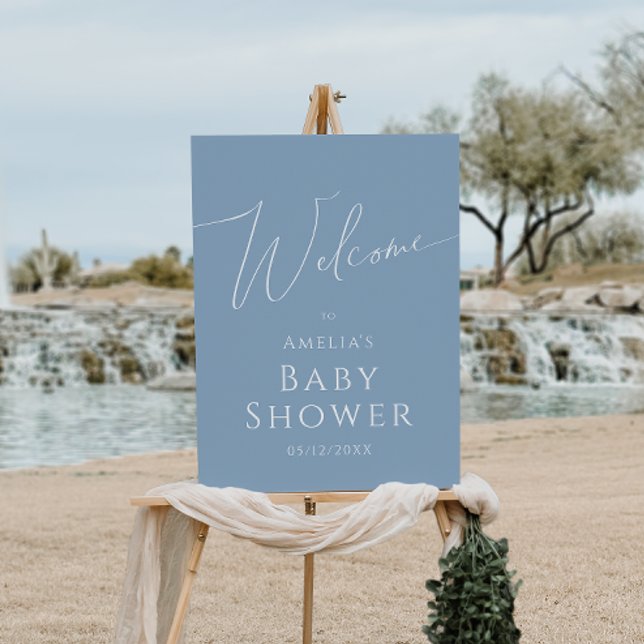 Whimsical Dusty Blue Welcome Baby Shower Foam Board (Creator Uploaded)
