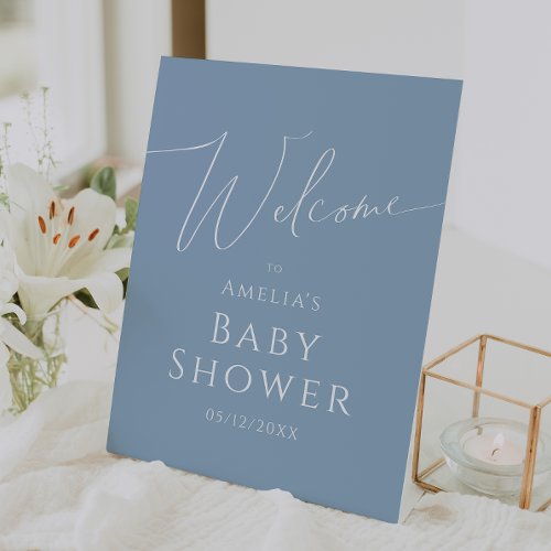 Whimsical Dusty Blue Welcome Baby Shower Pedestal Sign