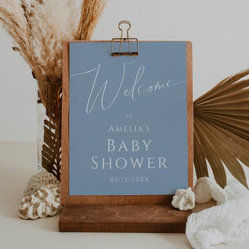 Whimsical Dusty Blue Welcome Baby Shower Sign