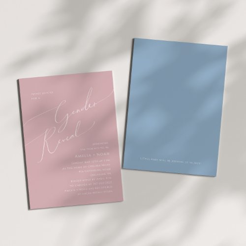 Whimsical Dusty PinkBlue Baby Gender Reveal  Invitation