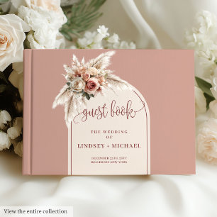 Whimsical Dusty Pink Pampas Floral Boho Wedding  Guest Book