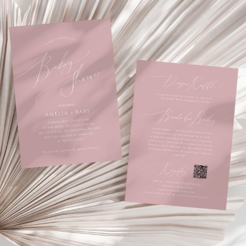 Whimsical Dusty Rose  All in One Baby Shower Invitation