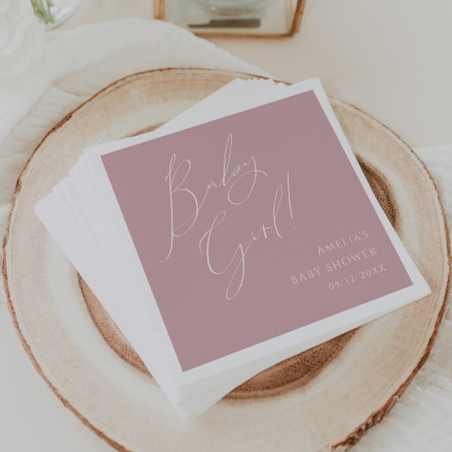 Whimsical Dusty Rose Baby Girl Baby Shower Napkins (Creator Uploaded)