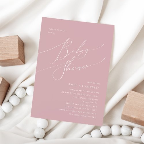 Whimsical Dusty Rose Baby Shower Invitation