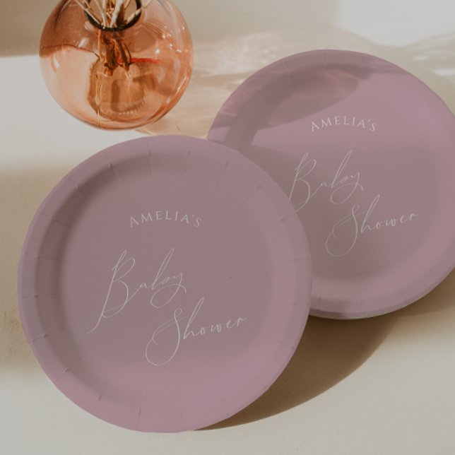 Whimsical Dusty Rose Baby Shower Paper Plates (Creator Uploaded)