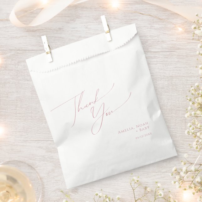 Whimsical Dusty Rose Baby Shower Thank You Favor Bag (Clipped)