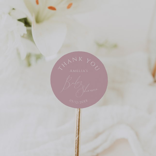 Whimsical Dusty Rose Baby Shower Thank You Favor Classic Round Sticker (Creator Uploaded)