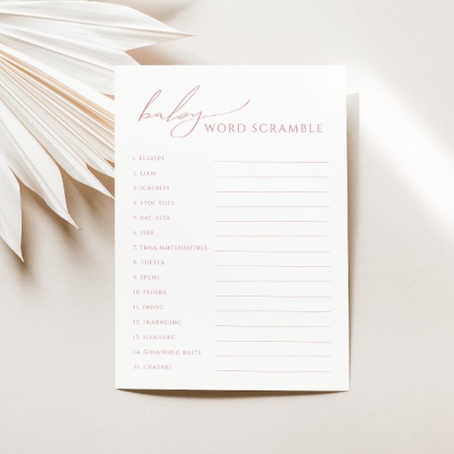 Whimsical Dusty Rose Baby Word Scramble Card (Creator Uploaded)