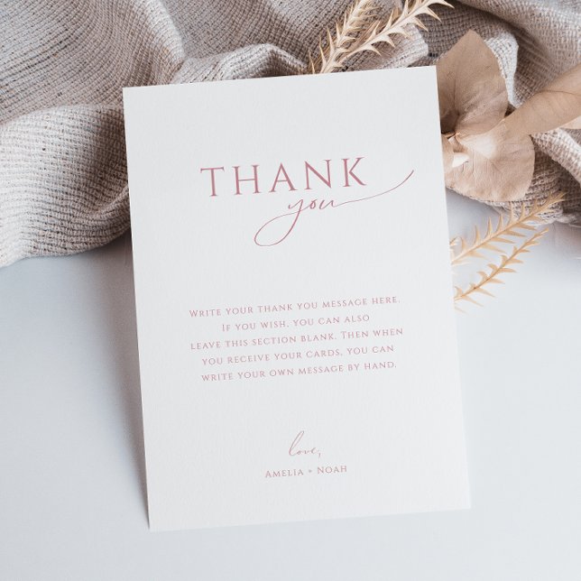 Whimsical Dusty Rose Flat Vertical Baby Shower Thank You Card (Creator Uploaded)