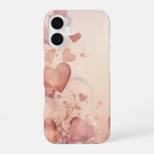 Whimsical Dusty Rose Heart Cascade Abstract iPhone 16 Case