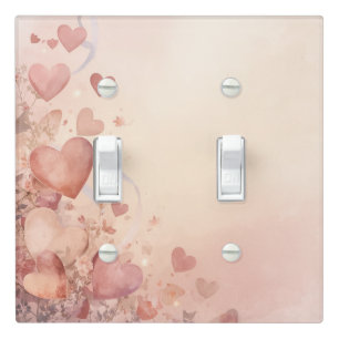 Whimsical Dusty Rose Heart Cascade Abstract Light Switch Cover