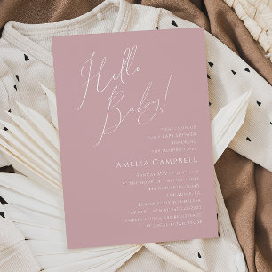 Whimsical Dusty Rose Hello Baby! Baby Shower Invitation