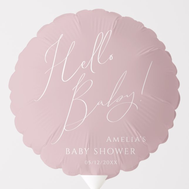 Whimsical Dusty Rose Hello Baby Shower Balloon (Front)