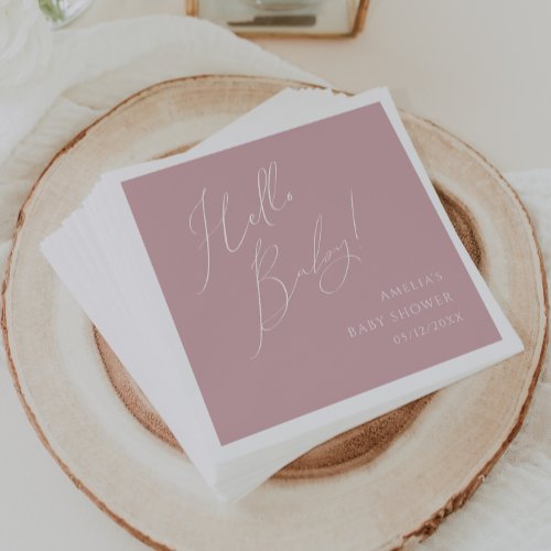 Whimsical Dusty Rose Hello Baby Shower Napkins