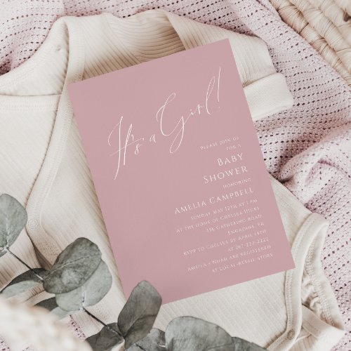 Whimsical Dusty Rose Its a Girl Baby Shower  Invitation