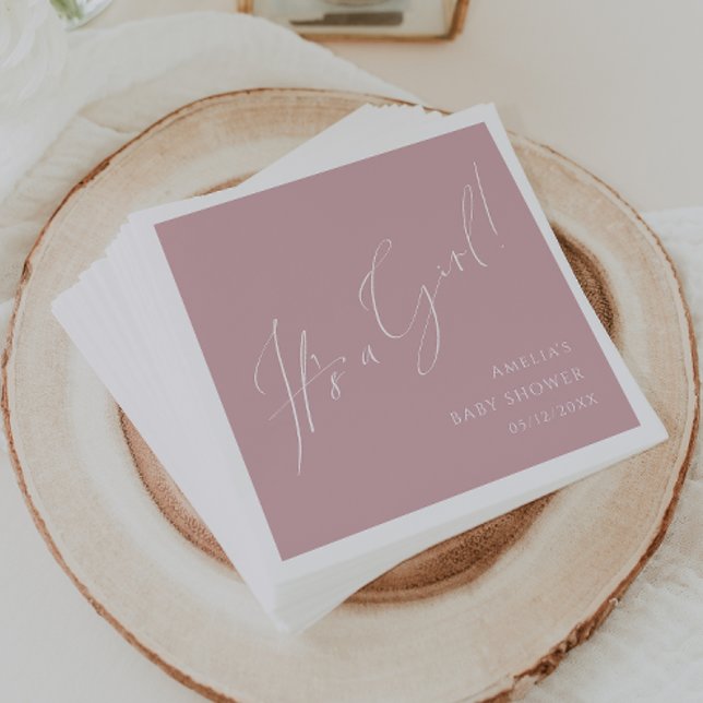 Whimsical Dusty Rose It's A Girl Baby Shower Napkins (Creator Uploaded)