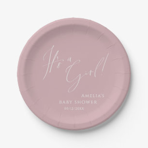 Whimsical Dusty Rose It's a Girl! Baby Shower Paper Plates
