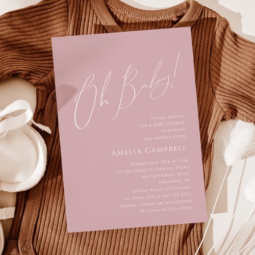 Whimsical Dusty Rose Oh Baby Baby Shower  Invitation