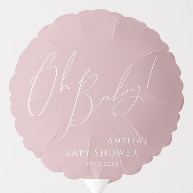 Whimsical Dusty Rose Oh Baby Shower Balloon (Front)