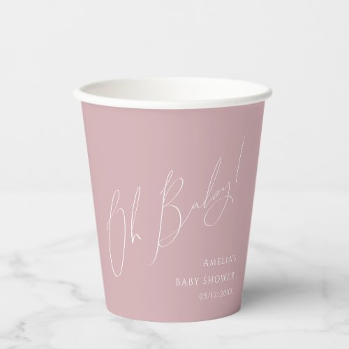 Whimsical Dusty Rose Oh Baby Shower Paper Cups