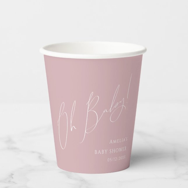 Whimsical Dusty Rose Oh Baby Shower Paper Cups (Front)