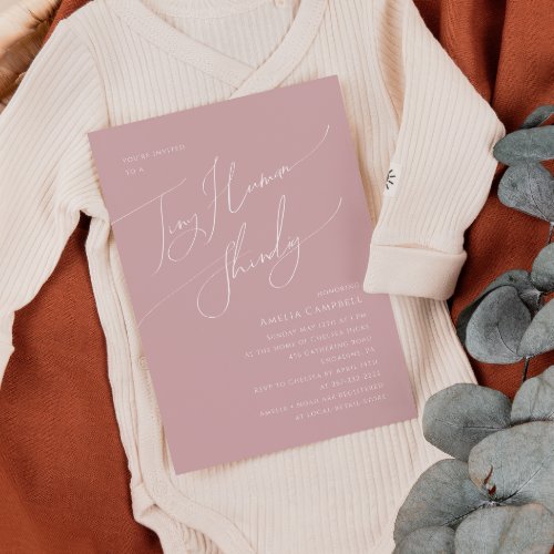 Whimsical Dusty Rose Tiny Human Baby Shower Invitation