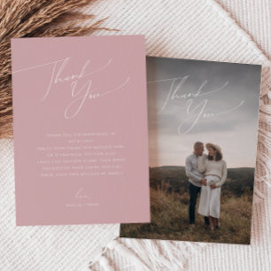 Whimsical Dusty Rose Vertical Photo Baby Shower Thank You Card