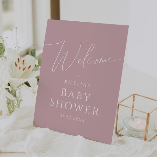 Whimsical Dusty Rose Welcome Baby Shower Pedestal Sign